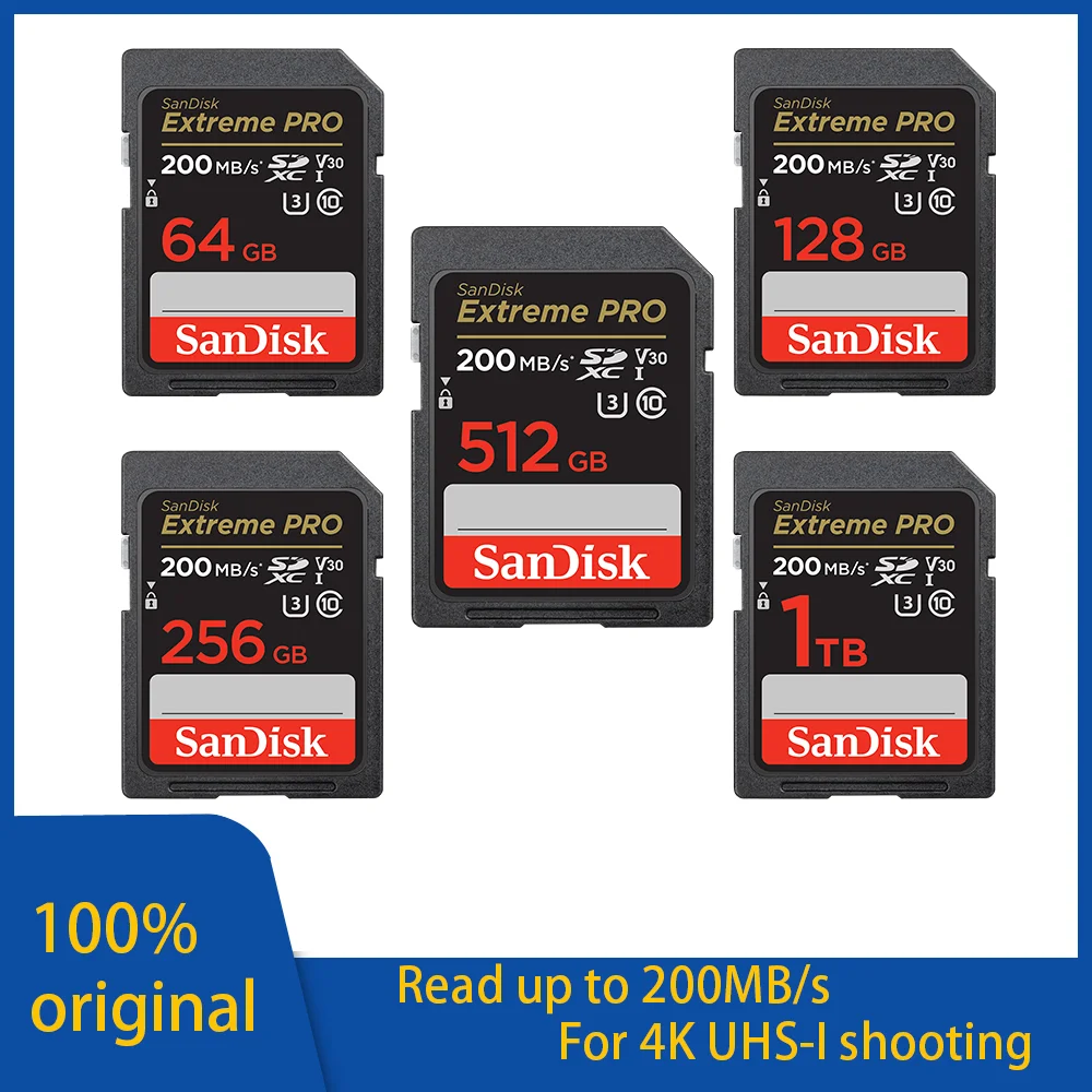 SanDisk Extreme PRO ī޶ SD ī, UHS-I SDHC / SDXC ޸ ī, 512G, 256G, 128G, 64G, 32G, U3, 4k, ִ 200 MB/s б, C10, V